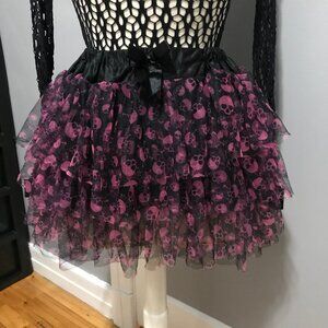 Y2K Hot Topic Pink Mesh Skull Tutu Skirt Mall Goth Emo Punk XS SMALL MEDIUM